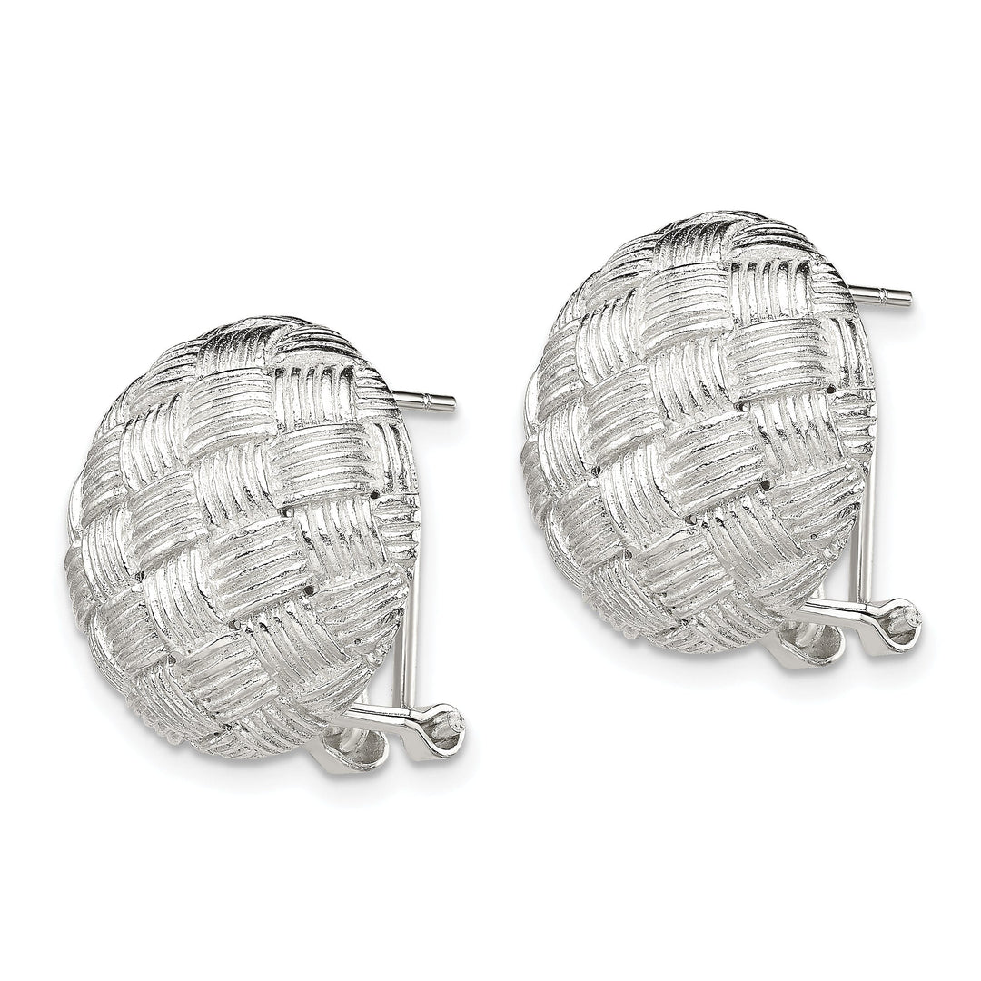 Silver Round Basket Woven Omega Back Earrings