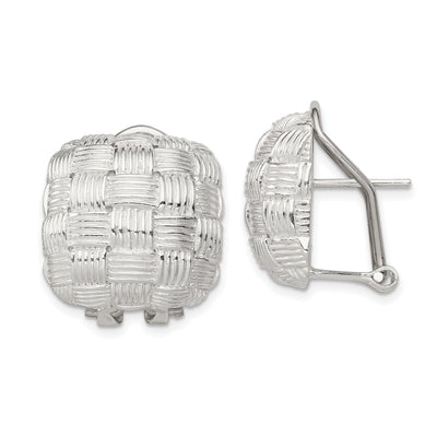 Silver Square Basket Woven Omega Back Earrings