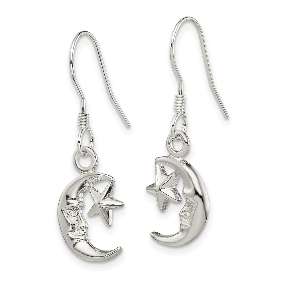 Silver Moon Star Dangle Hook Earrings