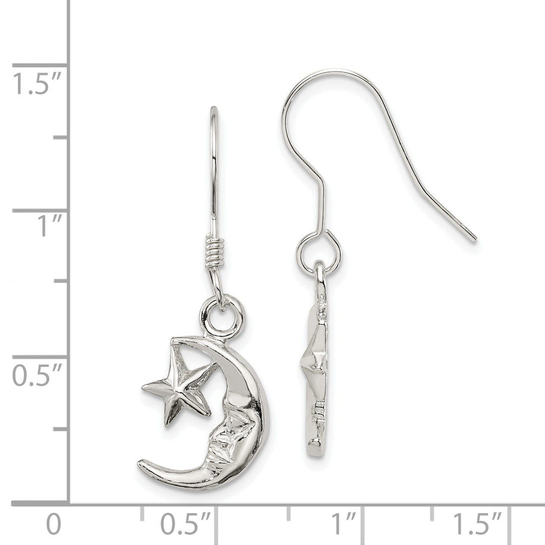 Silver Moon Star Dangle Hook Earrings