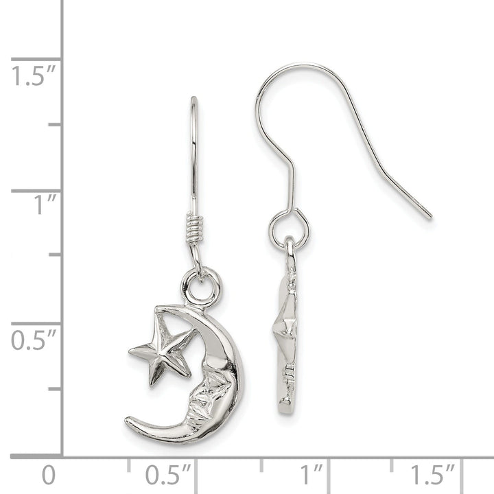 Silver Moon Star Dangle Hook Earrings