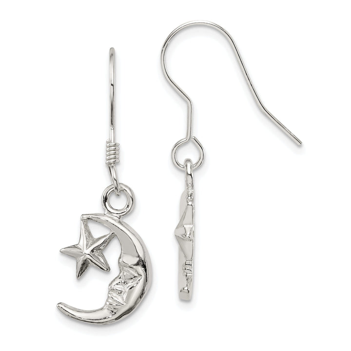 Silver Moon Star Dangle Hook Earrings