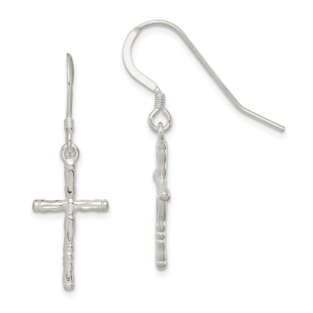 Silver Polished Twisted Cross Dangle Earrings