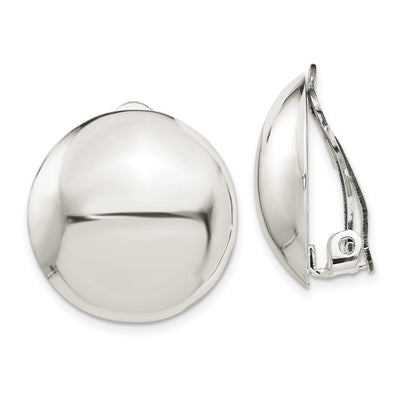 Silver Round Non-Pierced Button Earrings 22MM