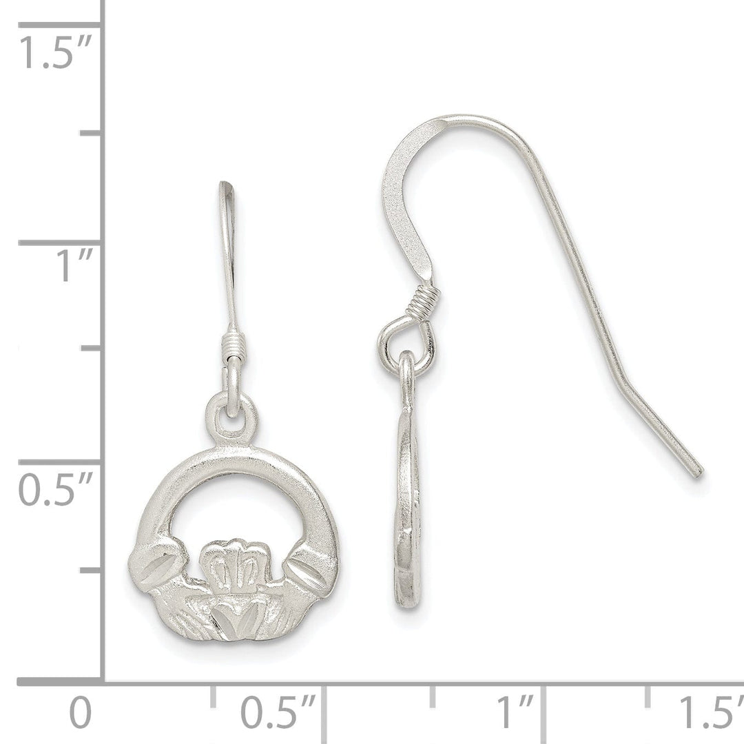 Silver Diamond Cut Claddagh Dangle Earrings