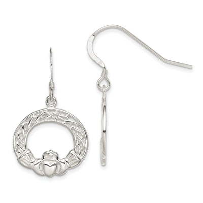 Silver Celtic Knot Claddagh Dangle Earrings