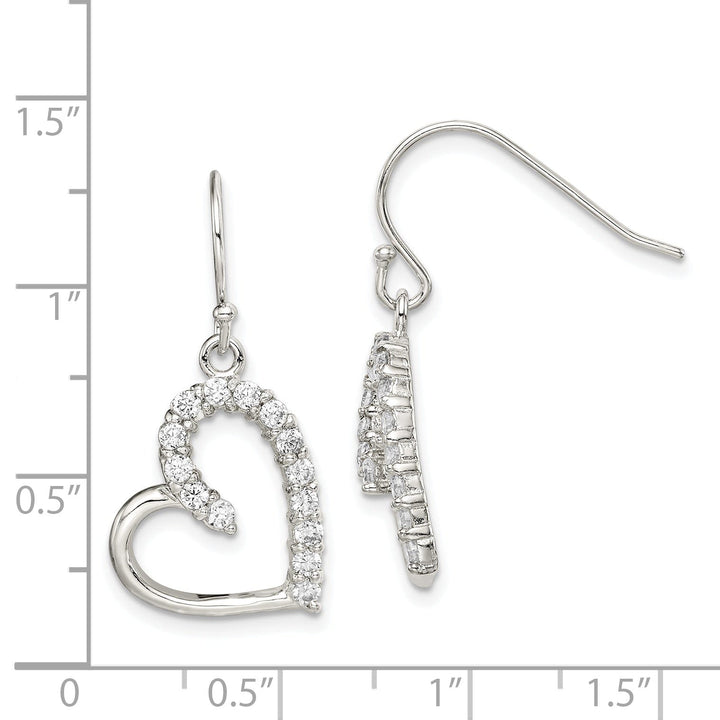 Sterling Silver Cubic Zirconia Heart Side Dangle E