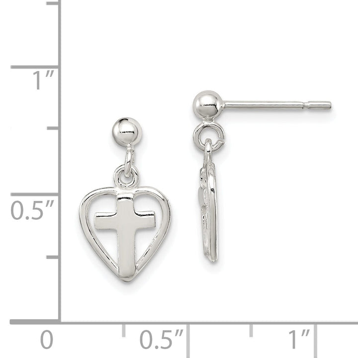 Sterling Silver Cross in Heart Earrings