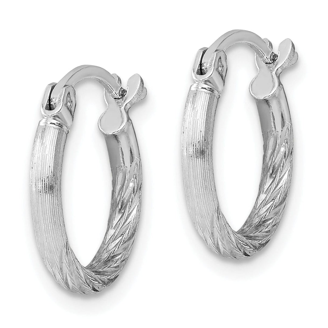 Silver 2MM Satin Diamond Cut Hoop Earrings