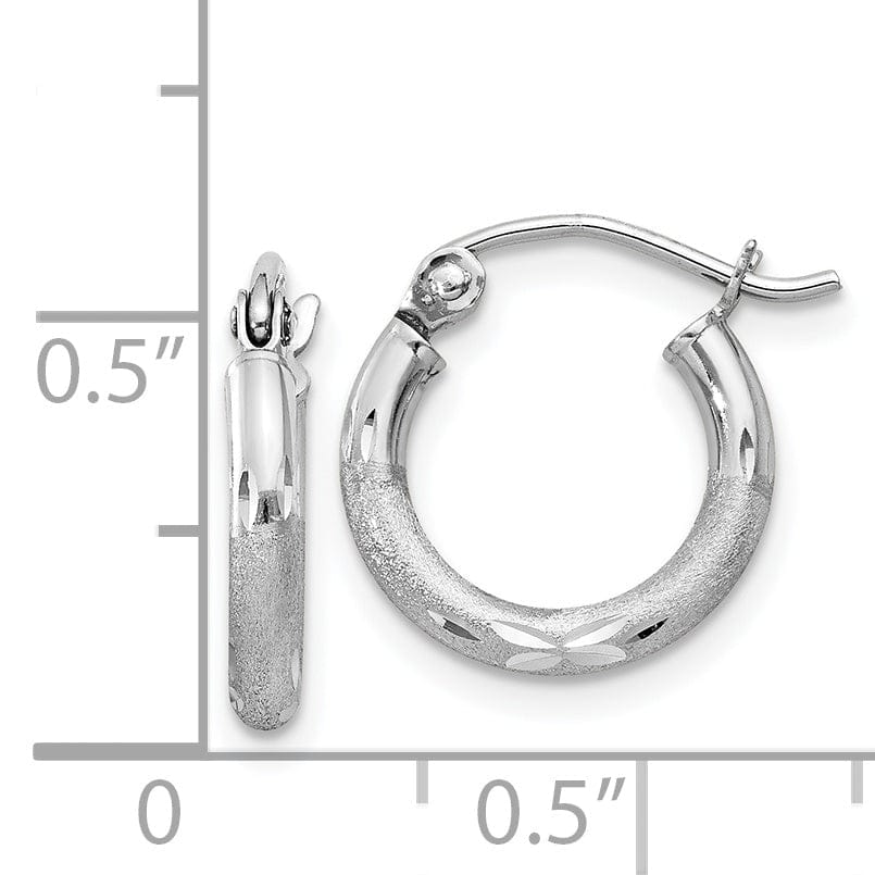 Silver 2MM Satin Diamond Cut Hoop Earrings