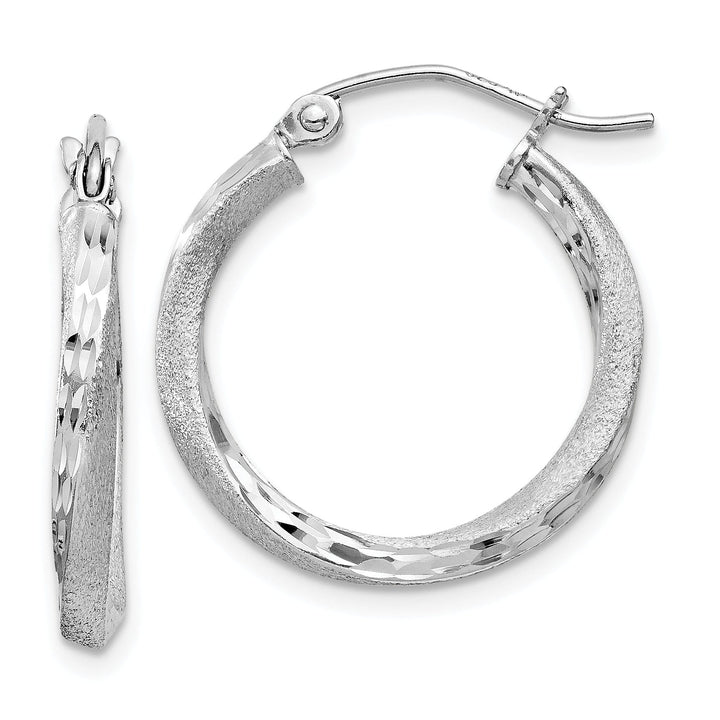 Silver Satin Diamond Cut Twist Hoop Earrings