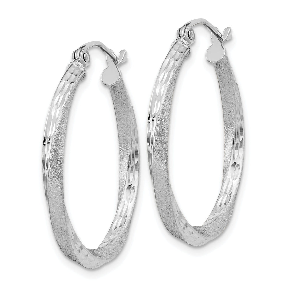 Silver Satin Diamond Cut Twist Hoop Earrings