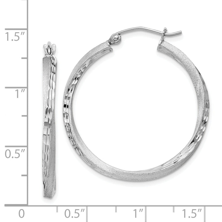 Silver Satin Diamond Cut Twist Hoop Earrings