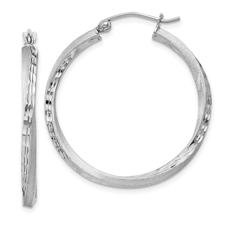 Silver Satin Diamond Cut Twist Hoop Earrings