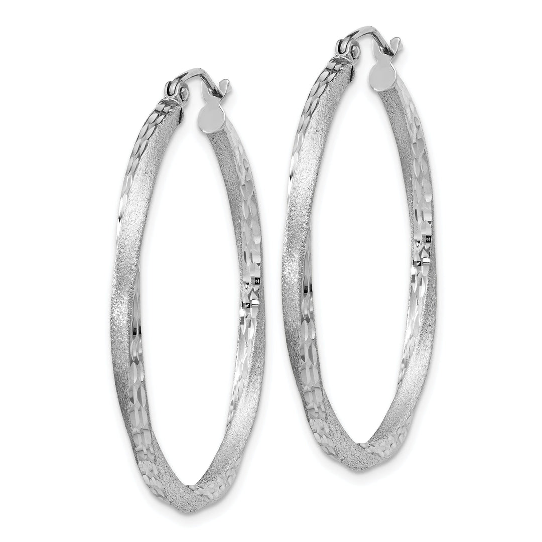 Silver Satin Diamond Cut Twist Hoop Earrings