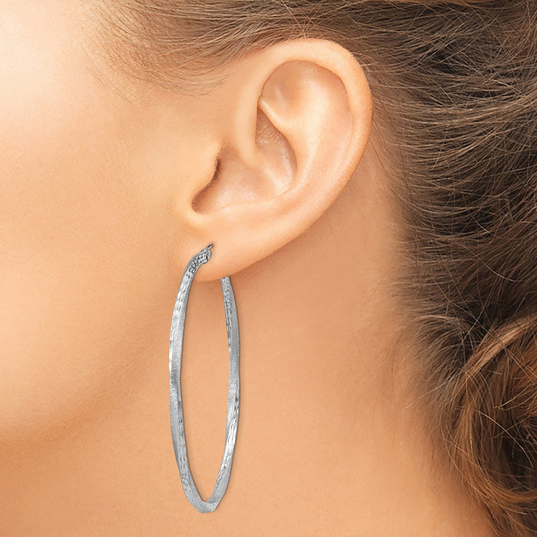 Sterling Silver Satin D.C Twist Hoop Earrings