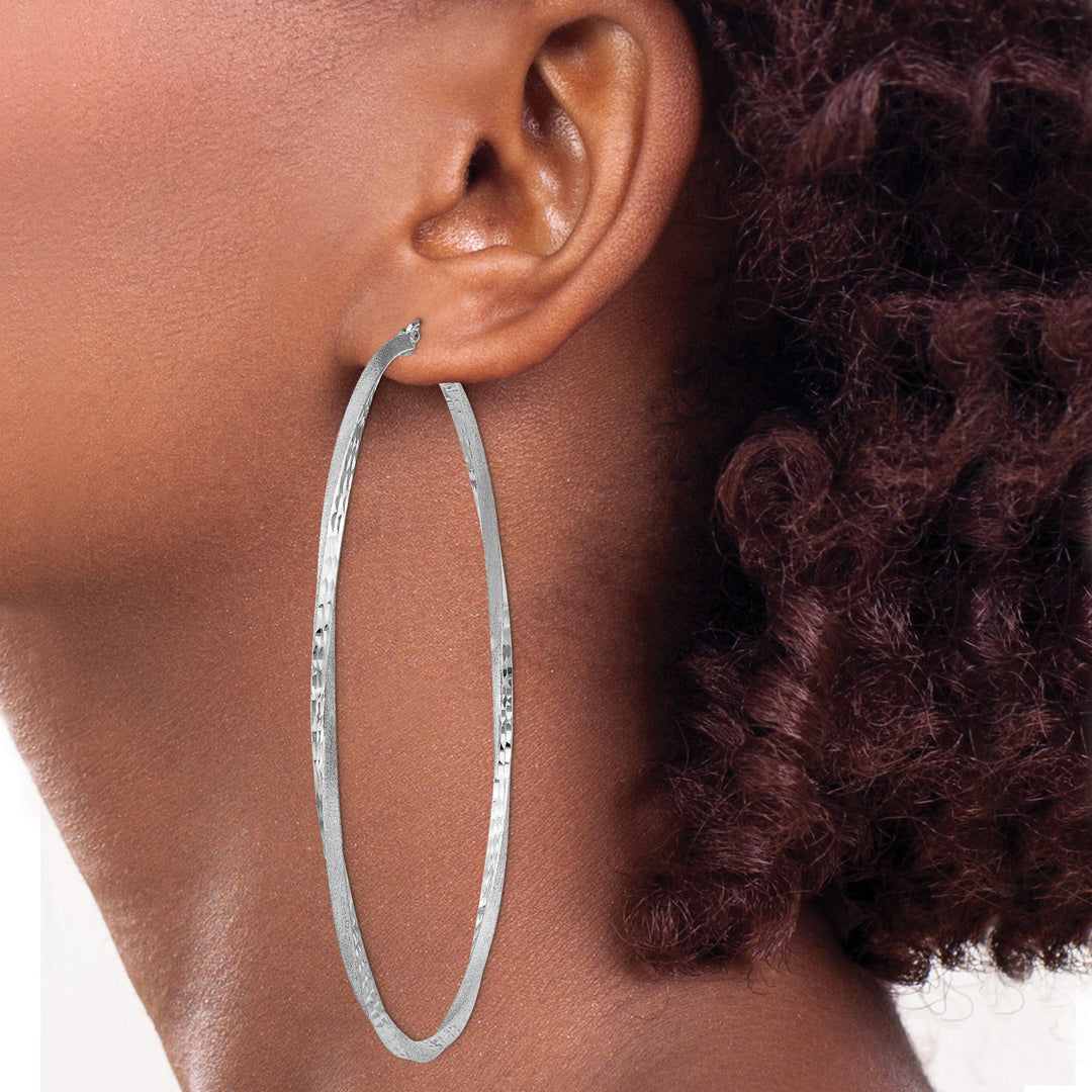Silver Satin Finished D.C Twisted Hoop Earrings