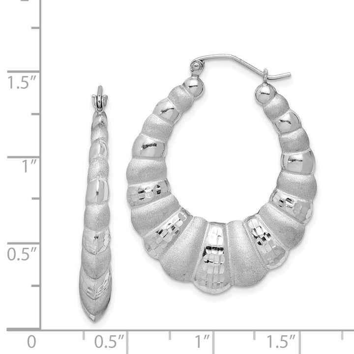 Silver Polished Satin Diamond Cut Scalloped Hoop E