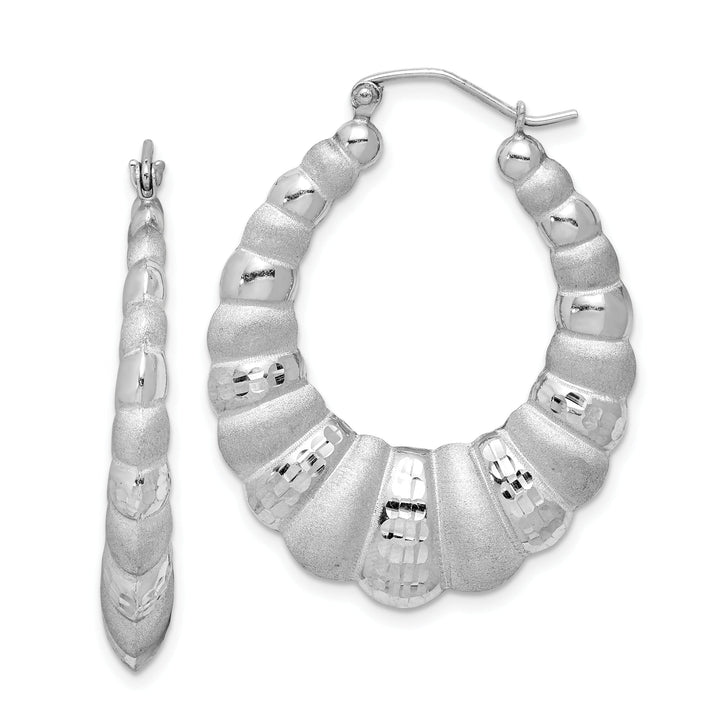 Silver Polished Satin Diamond Cut Scalloped Hoop E