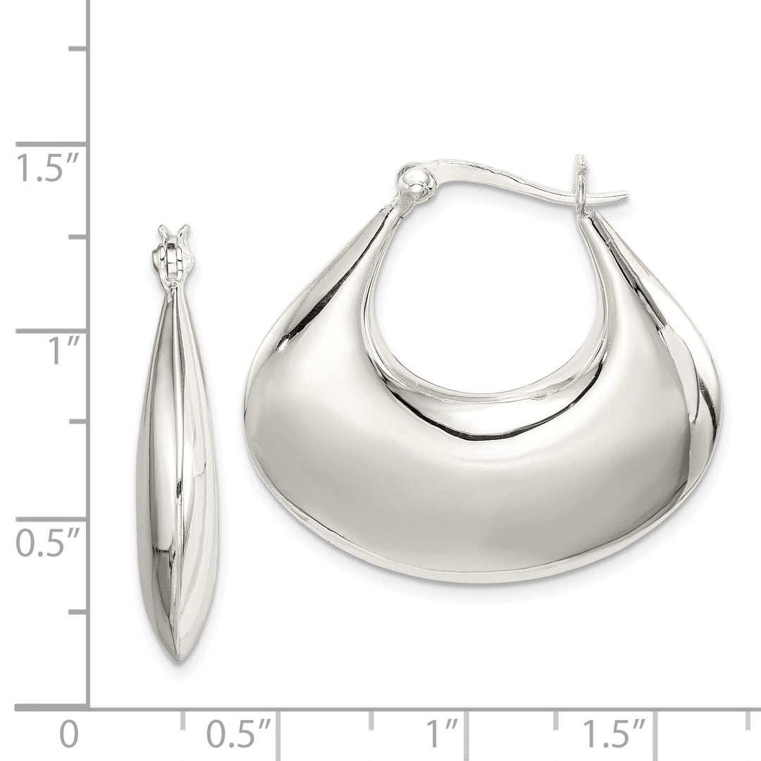 925 Sterling Silver Polished Puffed Design Hoop Earrings