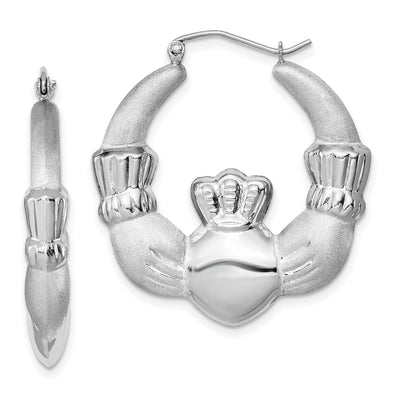Sterling Silver Polished Claddaugh Hoop Earrings