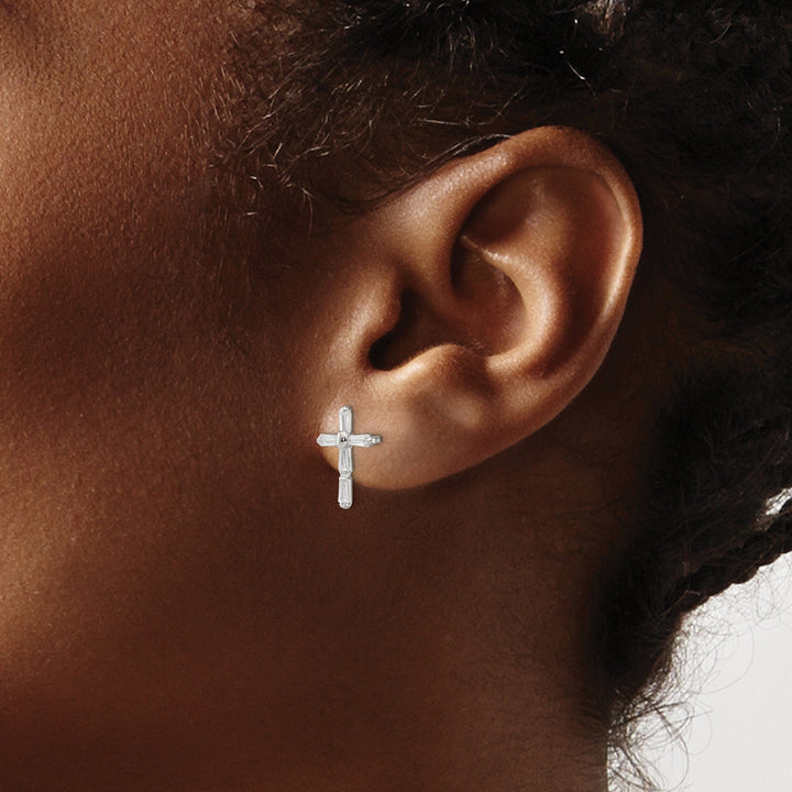 Sterling Silver C.Z Diamond Cross Post Earrings