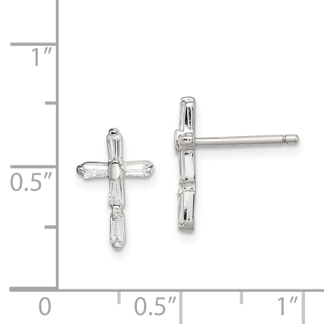 Sterling Silver C.Z Diamond Cross Post Earrings