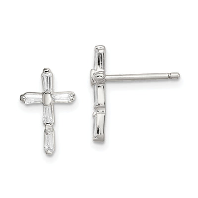 Sterling Silver C.Z Diamond Cross Post Earrings