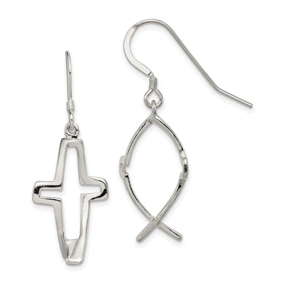 Sterling Silver Cross Ichthus Dangle Earrings at $ 21.02 only from Jewelryshopping.com