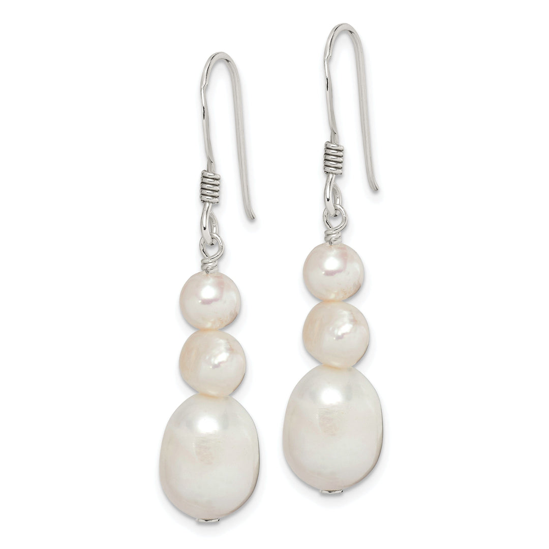 Silver Fresh Water Pearl Dangle Hook Earrings