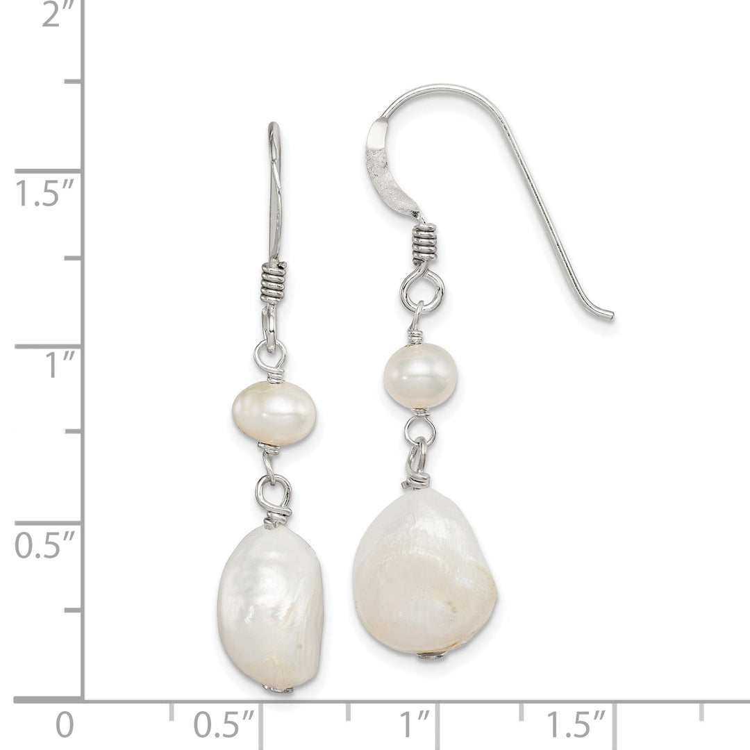 Silver Fresh Water Pearl Dangle Hook Earrings