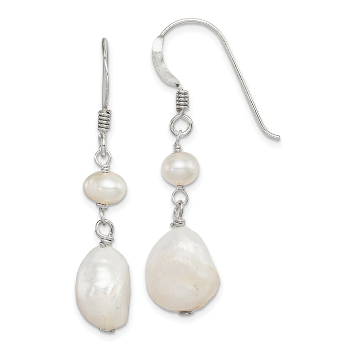 Silver Fresh Water Pearl Dangle Hook Earrings