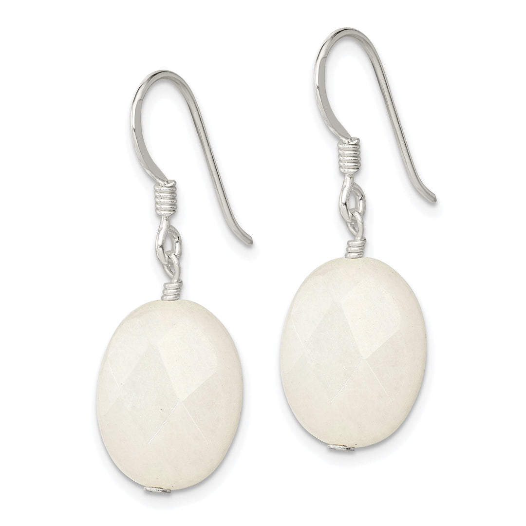 Silver White Jade Dangle Shepherd Hook Earrings