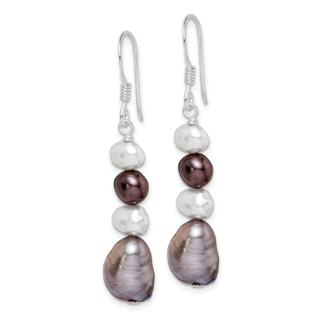 Silver White Grey Fresh Water Pearl Earrings