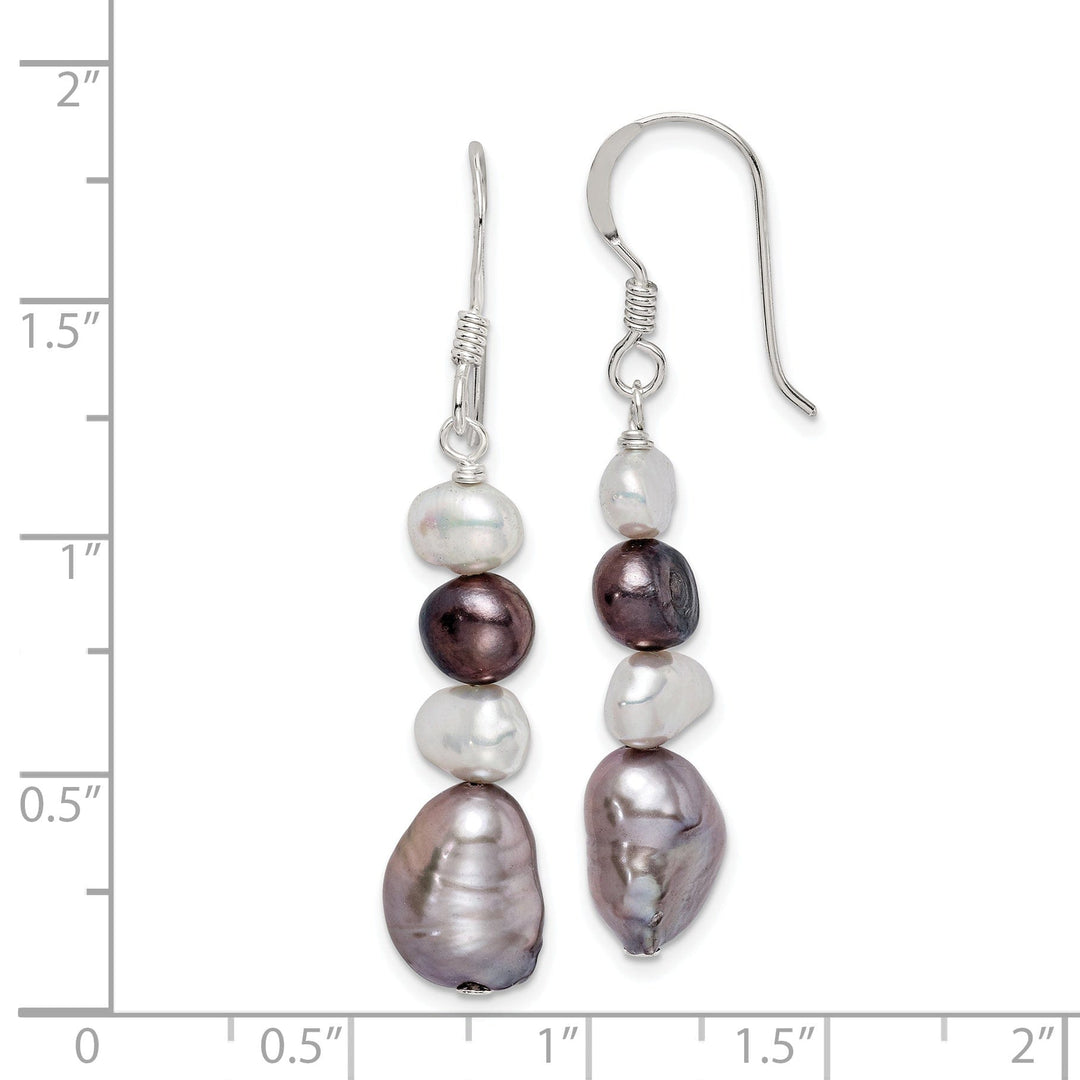 Silver White Grey Fresh Water Pearl Earrings