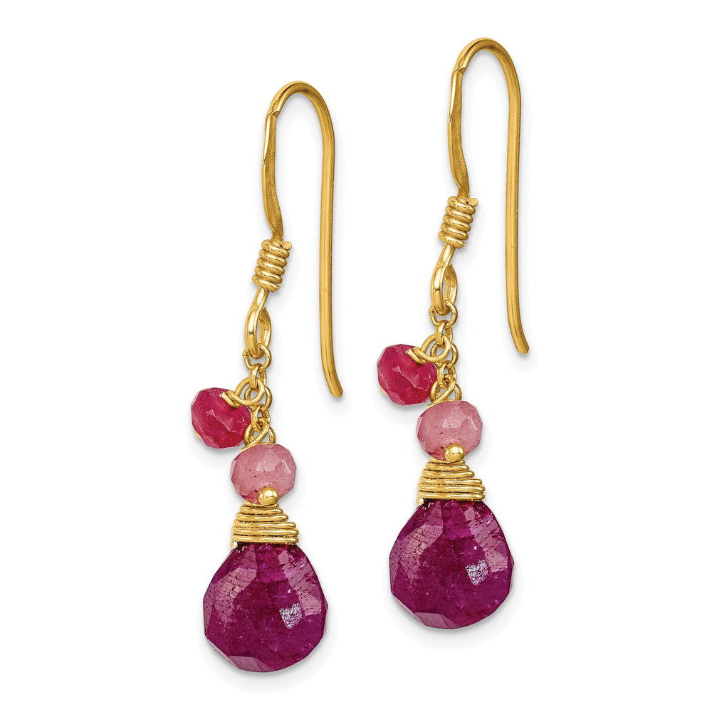 Silver Vermeil Ruby Dangle Hook Earrings