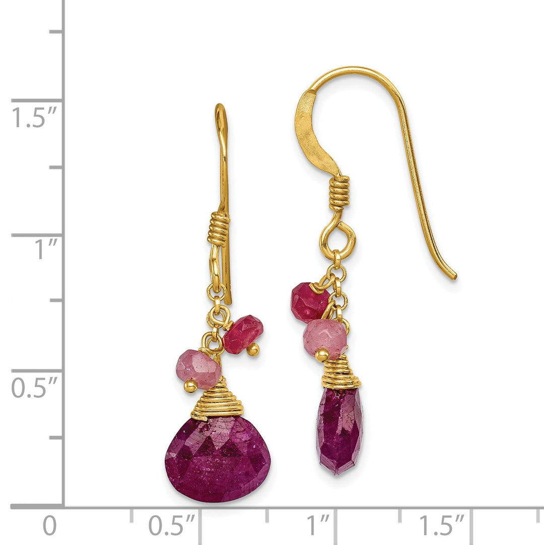 Silver Vermeil Ruby Dangle Hook Earrings