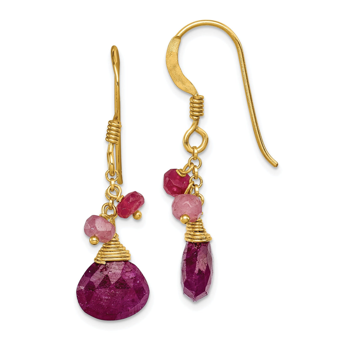 Silver Vermeil Ruby Dangle Hook Earrings