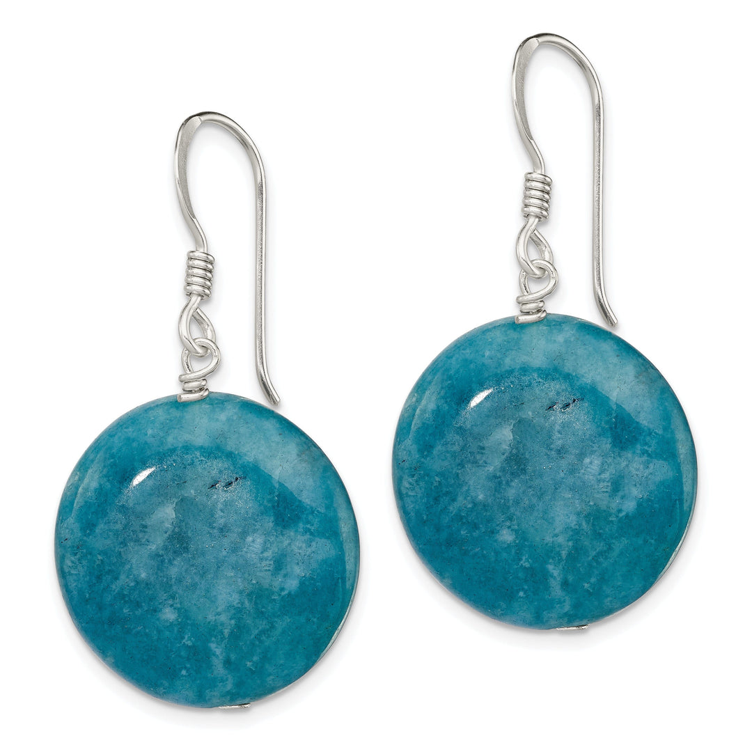 Silver Shepherds Hook Round Blue Agate Earrings