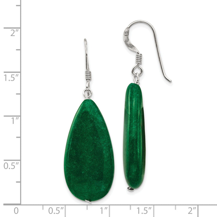 Sterling Silver Dark Green Jade Dangle Earrings