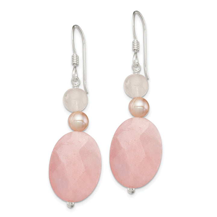 Silver Rose Quartz Pink Pearl Dangle Earrings