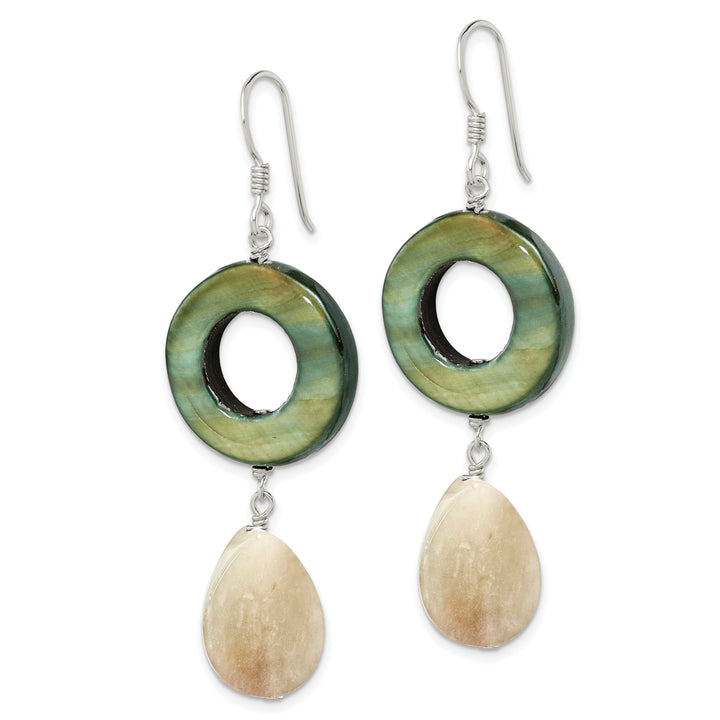 Silver Jade Green Mother Pearl Dangle Earrings