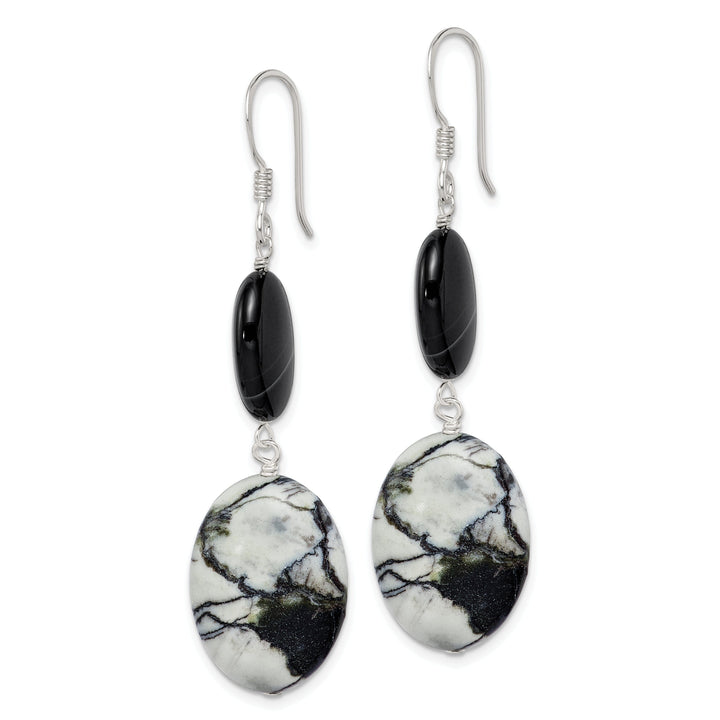 Silver Black Sardonyx Jasper Dangle Earrings