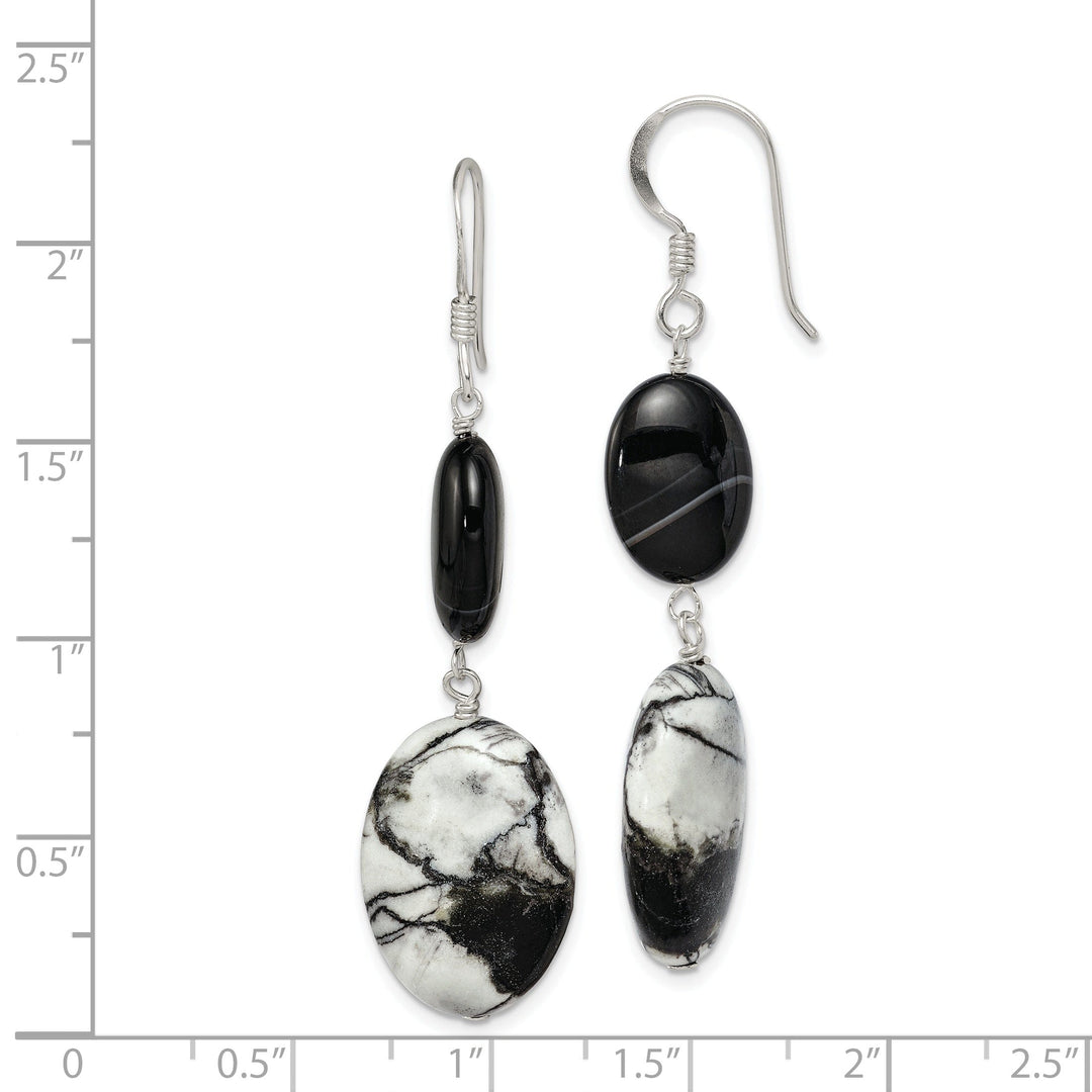 Silver Black Sardonyx Jasper Dangle Earrings