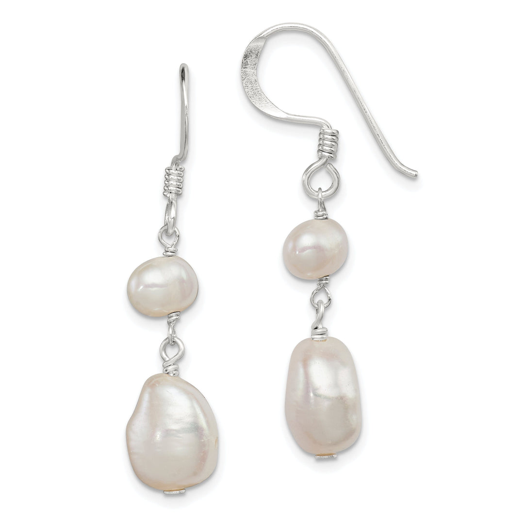 Silver White Fresh Water Pearl Dangle Earrings