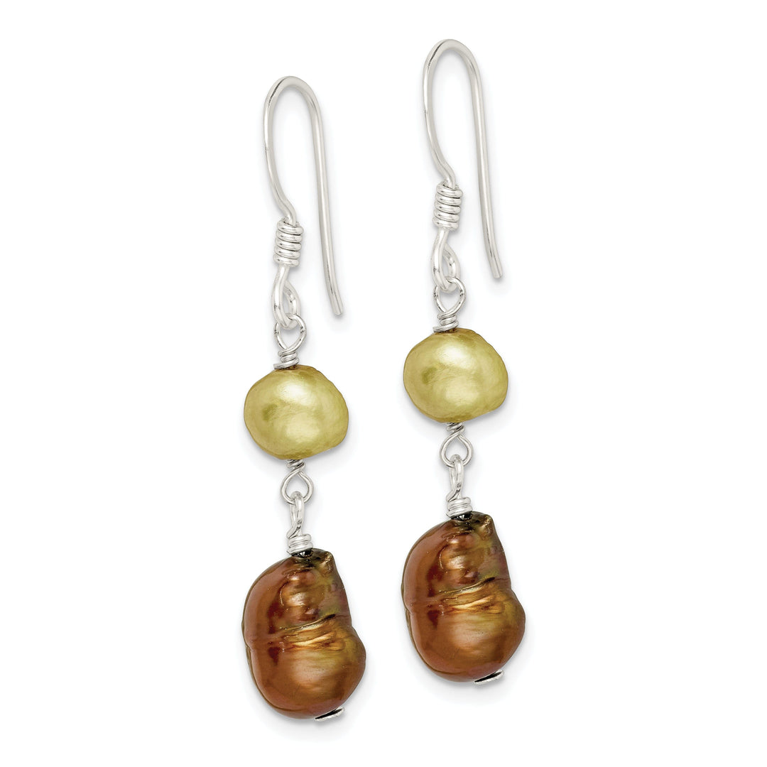 Silver Champagne Copper Pearl Dangle Earrings