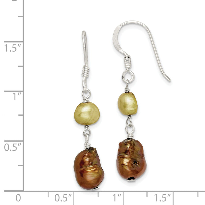 Silver Champagne Copper Pearl Dangle Earrings