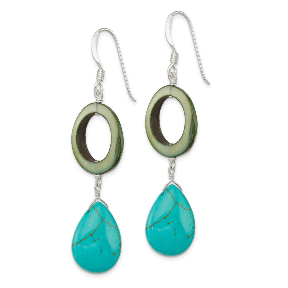 Silver Blue Green Mother Pearl Dangle Earrings