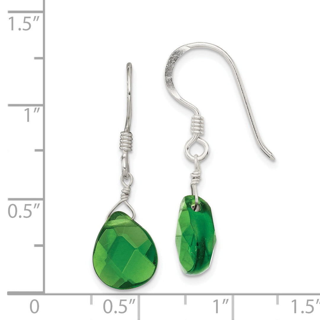 Silver Dark Green Crystal Dangle Earrings