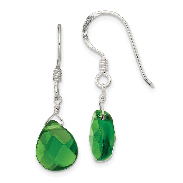 Silver Dark Green Crystal Dangle Earrings